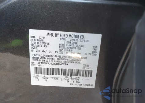 2019 Ford Edge Sel from USA, damaged, VIN 2FMPK3J9XKBC43299